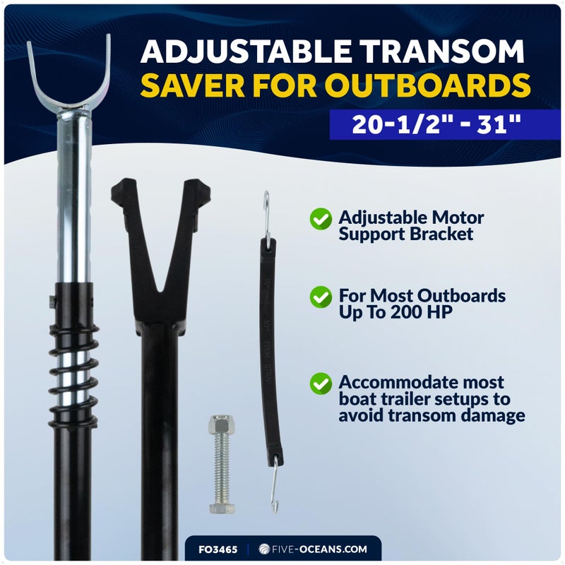 Five Oceans Transom Saver for Outboard Motor, Adjustable Motor Support Bracket with Shock Absorber, 20.5" to 31", Fits Most Outboards Up to 200 HP, Boat Trailer Motor Support - FO3465 - Image 2